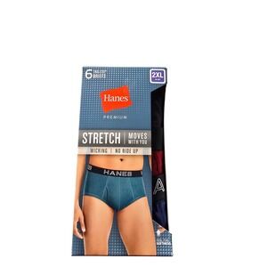 Hanes Premium Stretch Mens Tagless Briefs 6 Pack Wicking No Ride Up 2XL 44-46